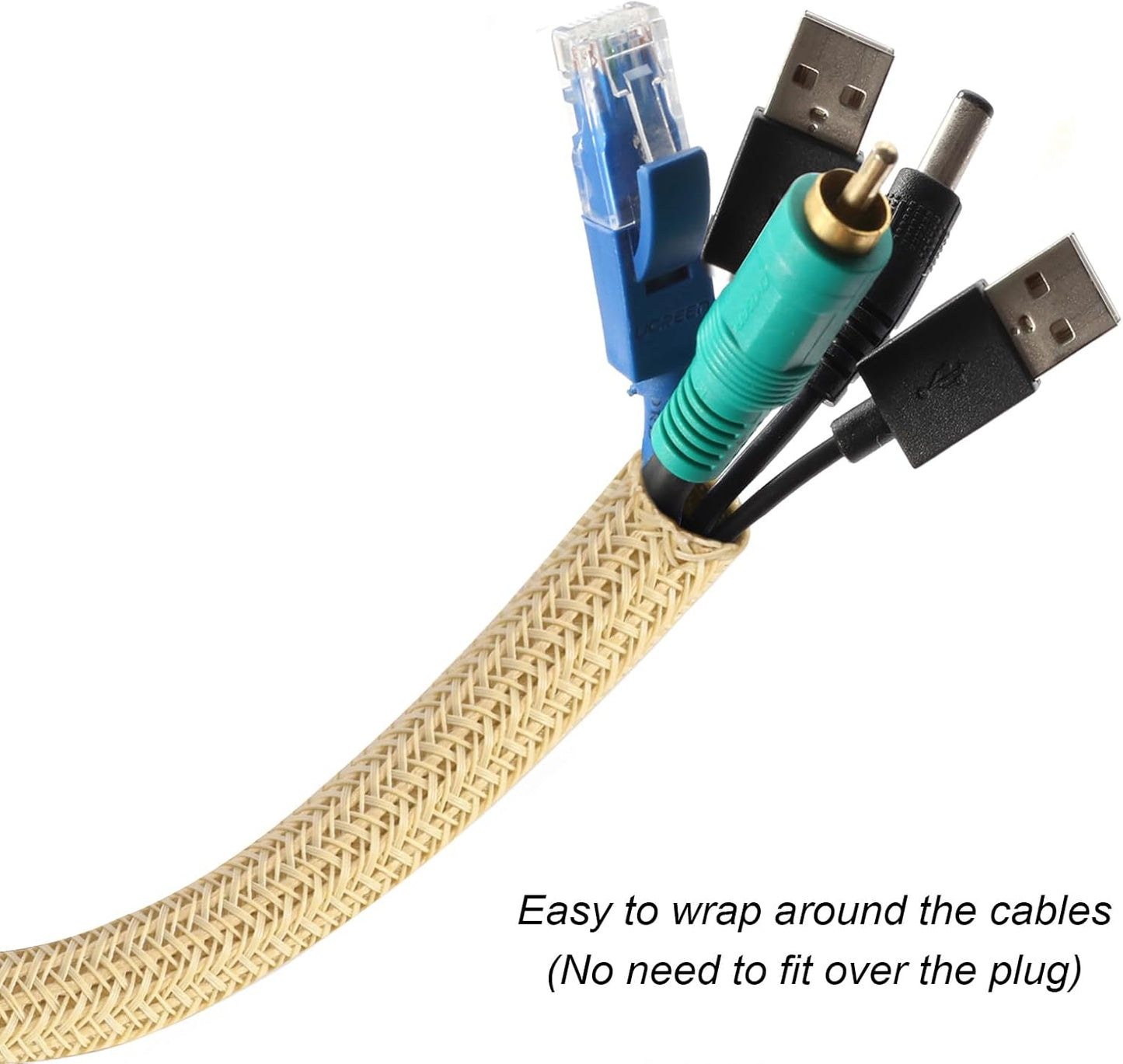 Cable Management Sleeve, Split Design, 10FT - 1 Inch, Beige | Cord Protectors from Pets | Heat & Abrasion Resistant Wire Loom | Automotive Wiring & Home Office Cable Organization