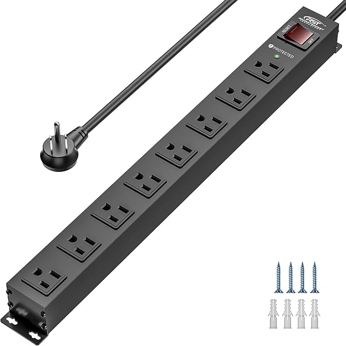 CRST 8 Outlet Metal Heavy Duty Power Strip, 2100J Surge Protector, 6FT Cord by CRST
