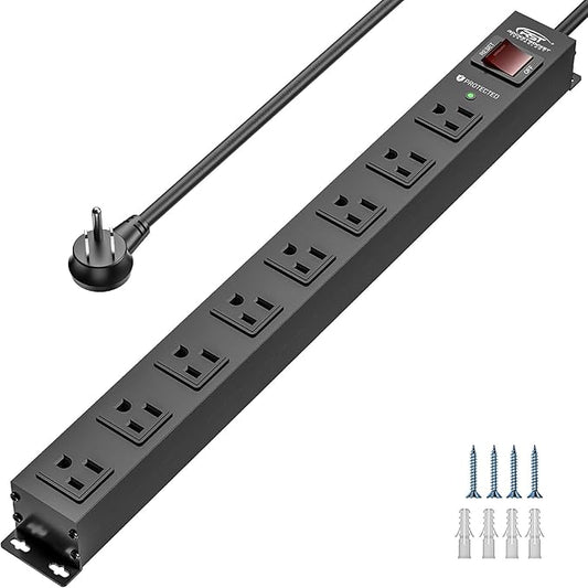 CRST 8 Outlet Metal Heavy Duty Power Strip, 2100J Surge Protector, 6FT Cord by CRST