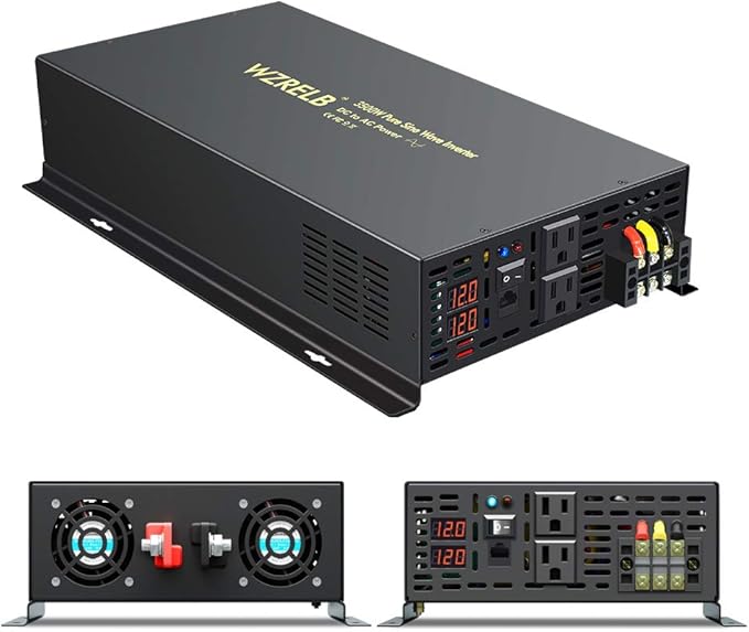 WZRELB 3500W 12VDC 120VAC Pure Sine Wave Power Inverter, 2 AC Outlets, Wired - Image 5
