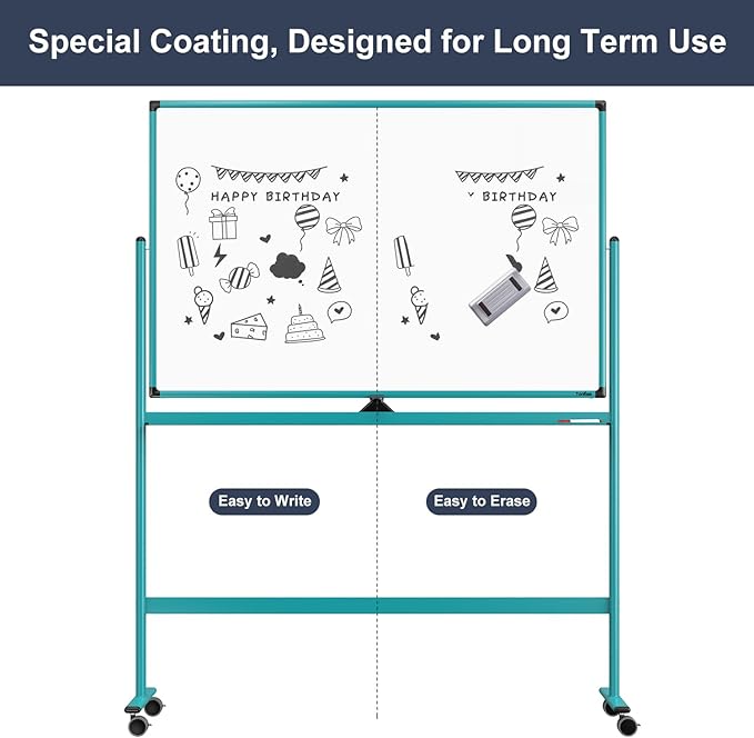 Mobile Whiteboard on Wheels, 48x32 Inches Rolling Whiteboard, Magnetic Dry - Image 5