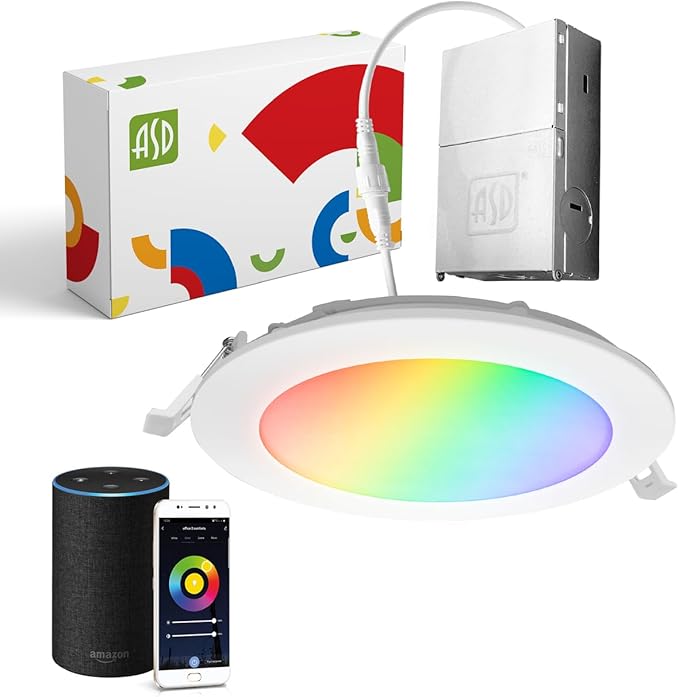 ASD 1 Pack LED Smart Recessed Lighting 6 Inch 15W, RGBW Color Changing Lights by ASDLightingCorporation