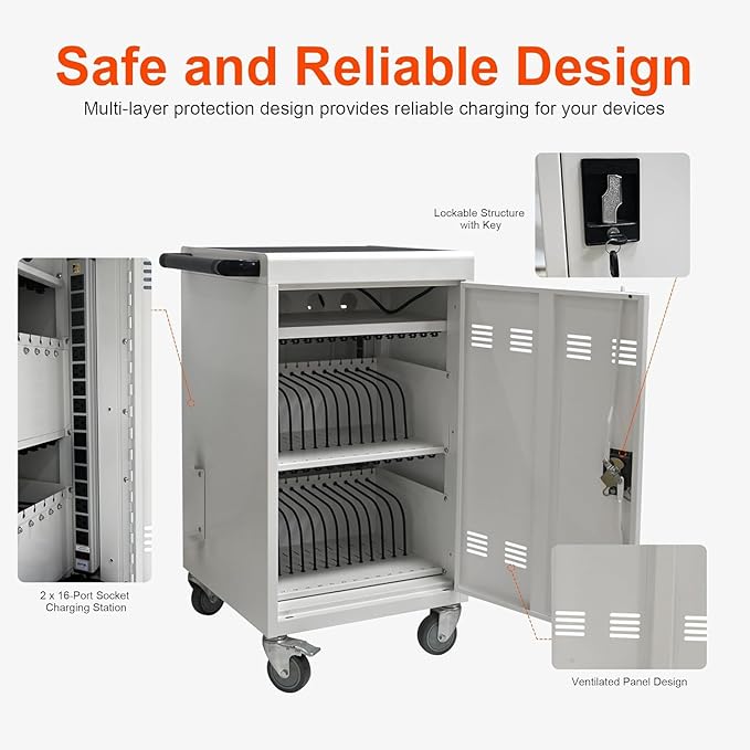 Aokleo 32 Devices Laptop Charging Cart, Tablet Storage Carts - Image 6