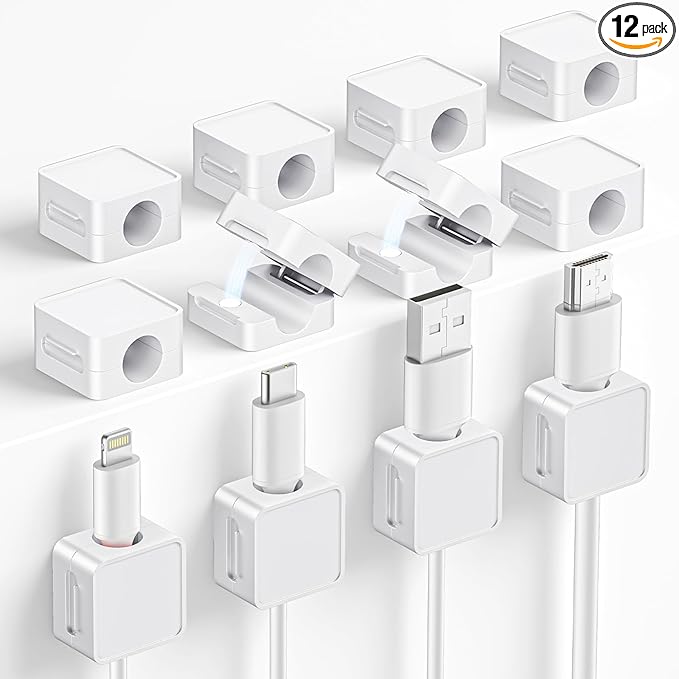 Magnetic Cable Clips, 12 Pack Cord Holder, Desk Cable Management, Adhesive Wire by Unknown