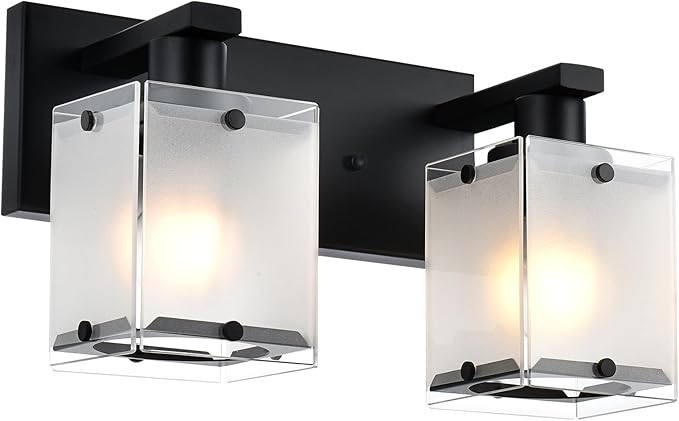 WINSHEN Black Wall Sconce Lighting, 2-Light Bathroom Vanity Light Fixture Wall by WINSHENLighting
