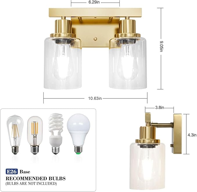 DIKAIDA 2-Light Brushed Gold Vanity Lights - Image 2