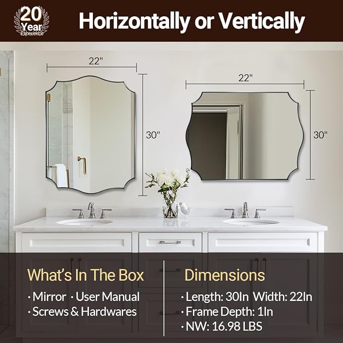 ANDY STAR Chrome Bathroom Mirror, 22x30 Inch Polished Nickel Vanity Mirror - Image 2