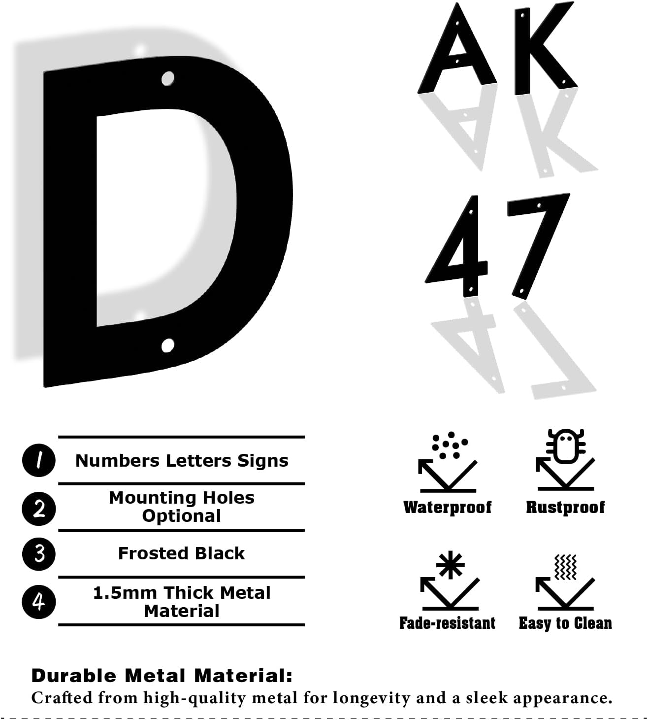4 Inch 4 PCS Custom Metal House Numbers Letters, Black House Address Numbers for Outside, Modern Metal Address Number Letters for Homes, Apartments, Farms, Office