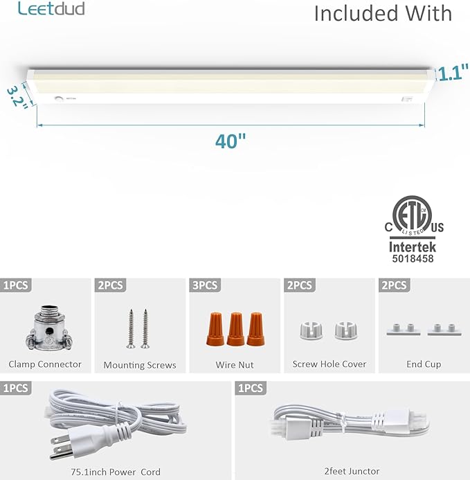 Leetdud Under Cabinet Lighting Plug in or Hardwired Built-in Dimmer, 40 Inch 20W - Image 9