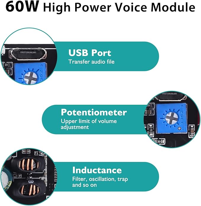 60W Voice Playback Module, PEMENOL DC 9-24V High Power Music Player Mp3 Trigger - Image 2