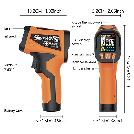 TEMIRUP Infrared Thermometer High Temperature Gun -40℉ to 1922℉, 30:1 Pyrometer - Image 9