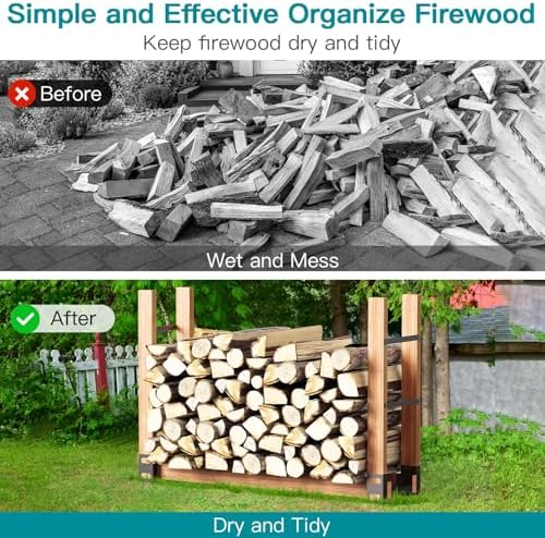 eibikdi firewood rack outdoor, black, set of 4 shown in use