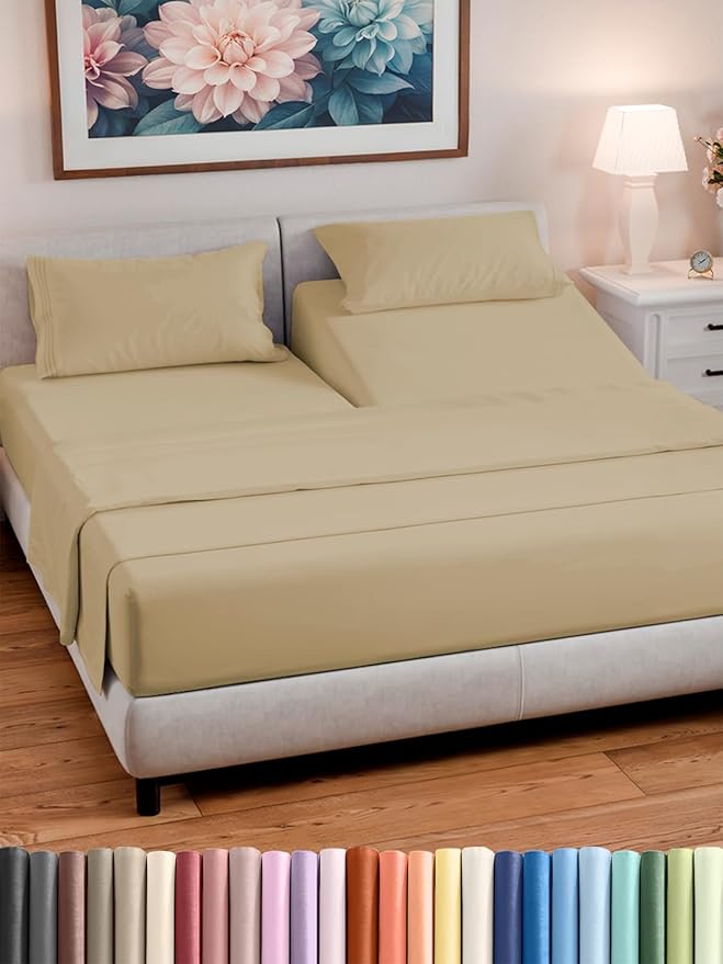 Split Head King Sheet Set – 4 Piece Flex Split Top King Sheets by CGKUnlimited