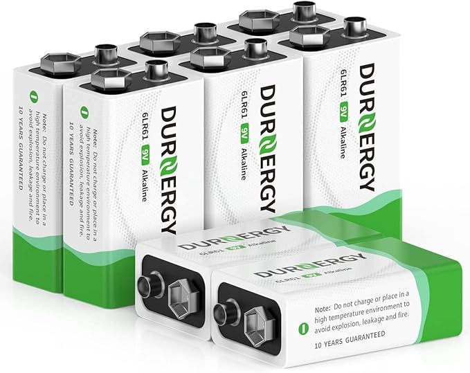 DURNERGY 9V Batteries, 9 Volt Batteries 8 Pack, 10-Year Shelf Life, 9V Batteries by DURNERGY