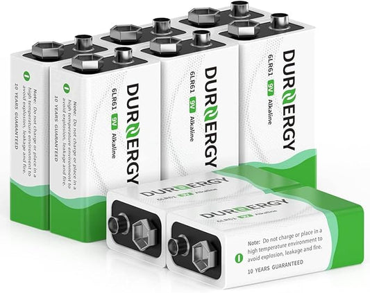 DURNERGY 9V Batteries, 9 Volt Batteries 8 Pack, 10-Year Shelf Life, 9V Batteries by DURNERGY