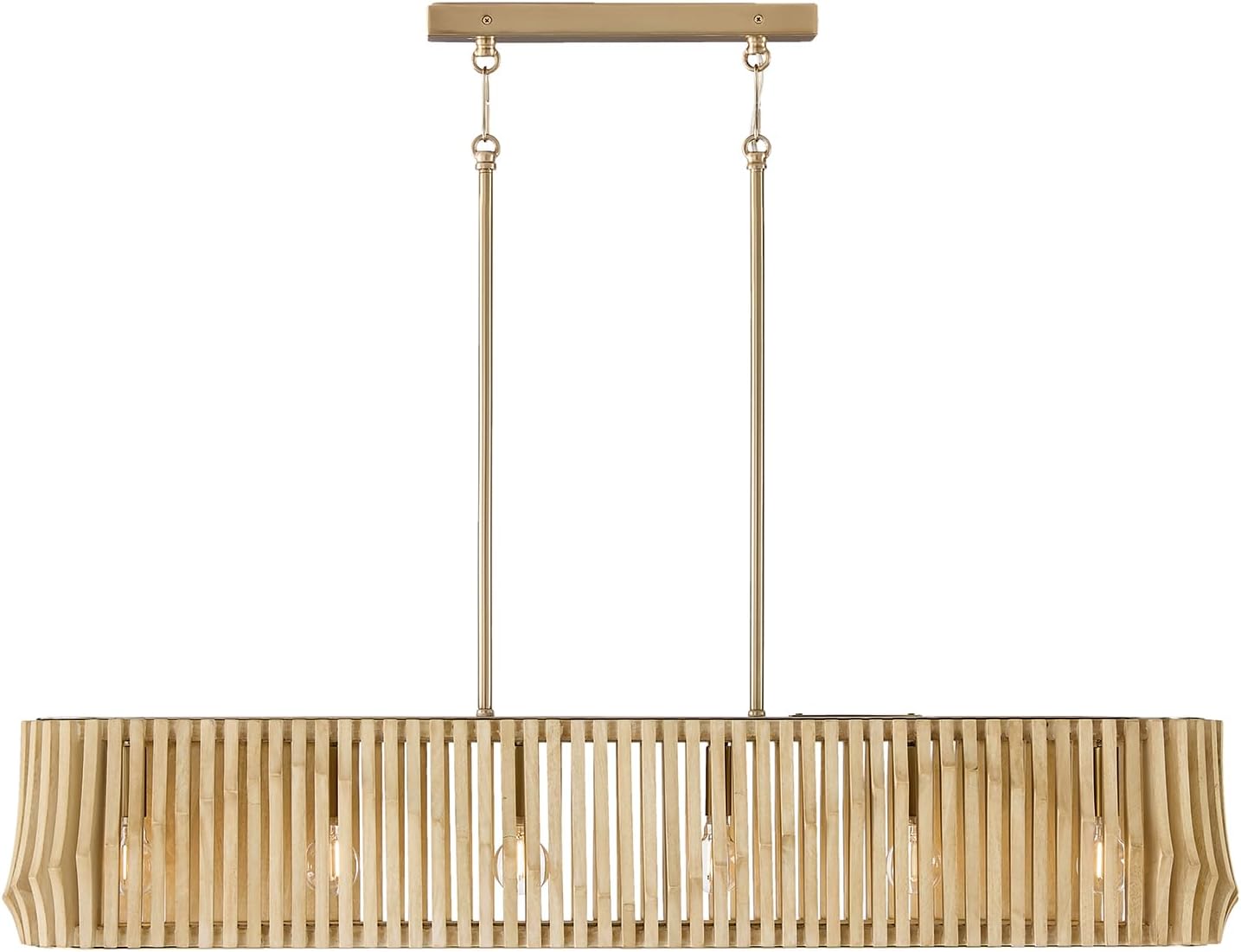 Capital Lighting 844661BWB Archer Modern Artisan-Crafted Mango Wood Island Chandelier for Kitchen & Dinning Area, 6-Light 360 Total Watts, 8" H x 41" W, Blonde Wood and Matte Brass