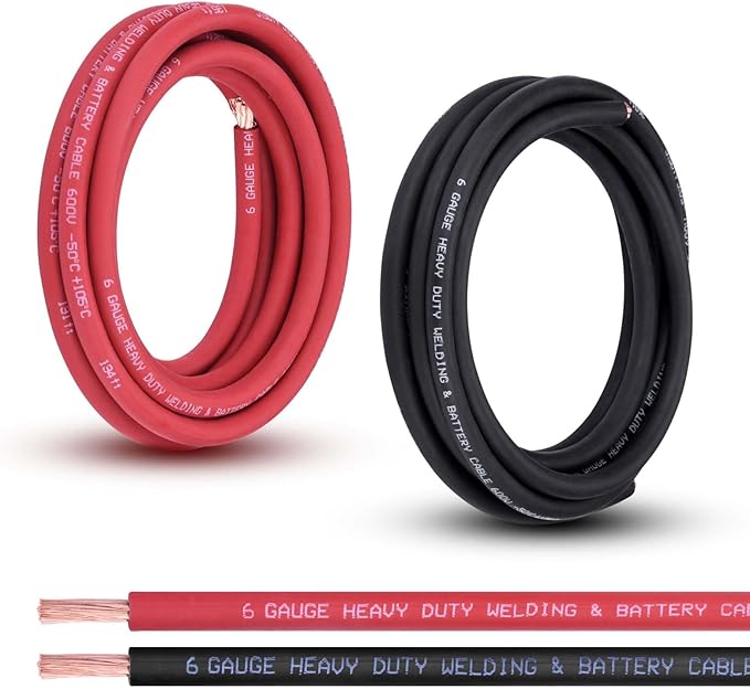 Shirbly 6 Gauge Battery Cable, 10FT Red + 10FT Black 6 AWG Pure Copper Wire by Shirbly