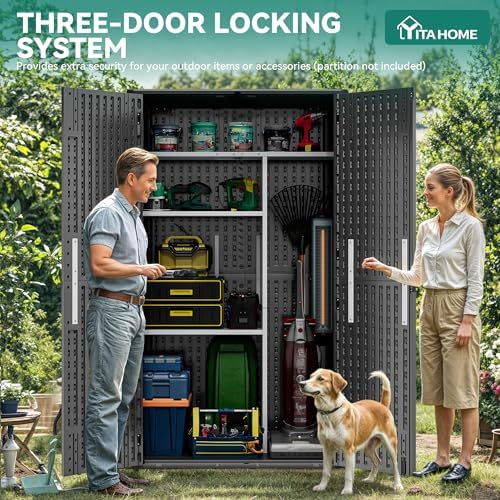 yitahome 60 cuft vertical outdoor storage shed w/o shown in use