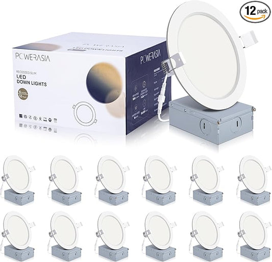 12 Pack 6 Inch Ultra-Thin LED Recessed Ceiling Light by POWERASIA