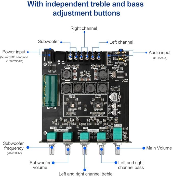 Bluetooth Audio Amplifier Board, ZK-TB21 2.1CH 50W x 2 +100W Subwoofer Power Amp - Image 2