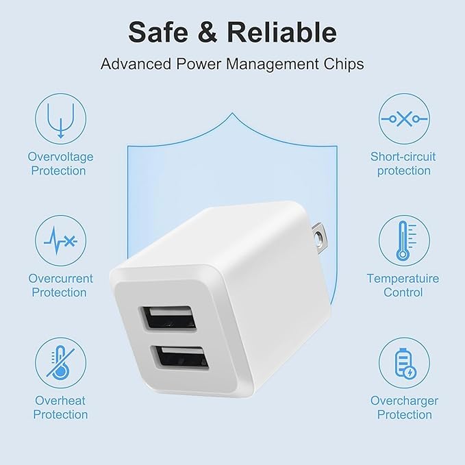 USB Wall Charger, Charger Block, Dual A Port Plug Cube, Power Adapter Charging - Image 5