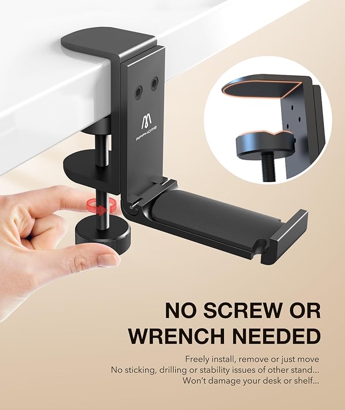 APPHOME Headphone Stand Hook for Desk, Foldable Under Table Headset Holder - Image 6