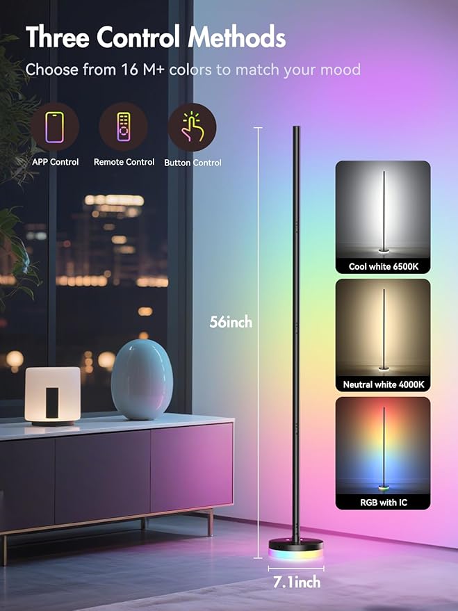 OIYN Corner Floor Lamp 2 Pack, RGBICW LED Corner Lamp - Image 2