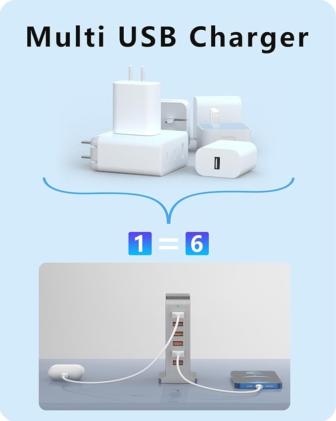 VPSUN USB Charger 6 Port 50W Multi USB Tower Charging Station - Image 3