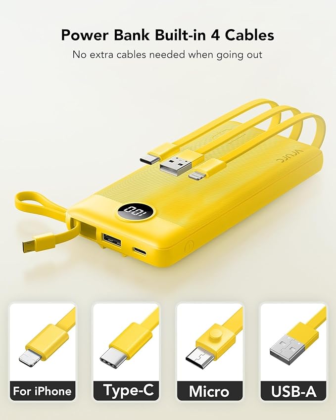 VRURC Portable Charger with Built-in Cables, 10000mAh LED Display USB C Power - Image 2