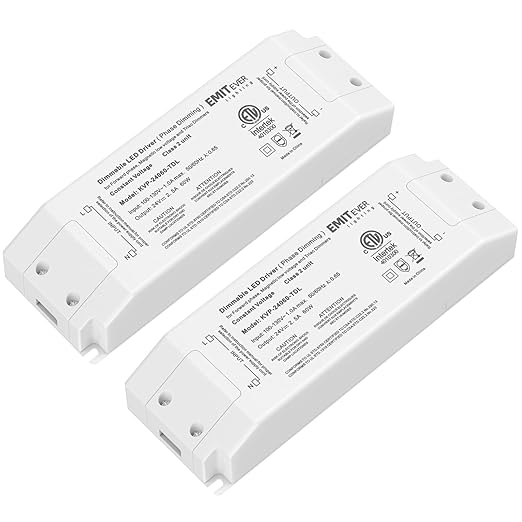 EMITEVER Triac Dimmable Driver, 2 Packs 60W Power Supply, AC 120V to DC 24V by EMITEVER