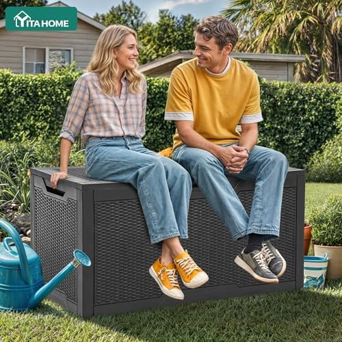 yitahome 100 gallon outdoor storage box, side view