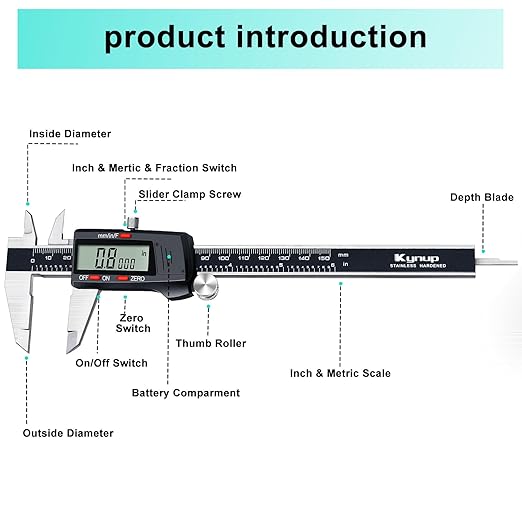Kynup Digital Vernier Caliper, Caliper Measuring Tool, Outside Micrometer Dial - Image 5