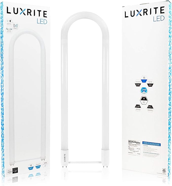 LUXRITE U Bend LED Tube Light, T8 T12, 3000K Soft White, 2000 Lumens, - Image 2