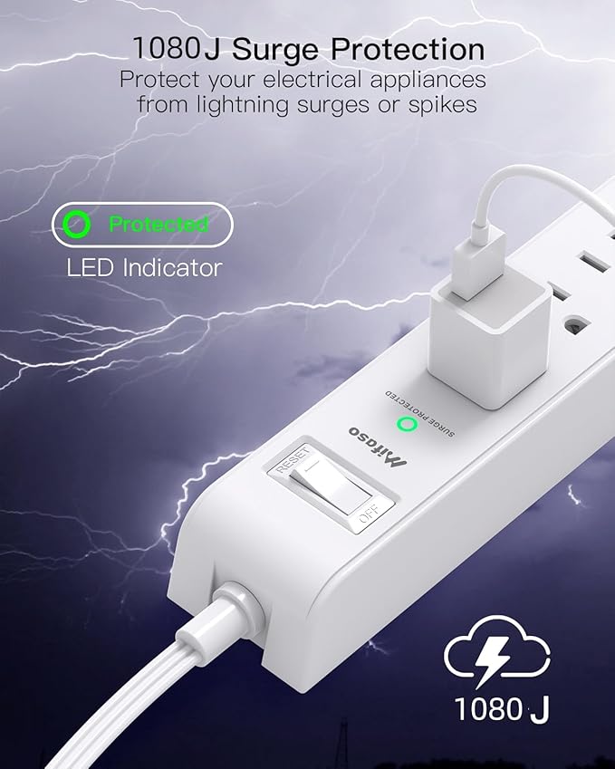 2 Pack Power Strip Surge Protector, Flat Plug Extension Cord - Image 7