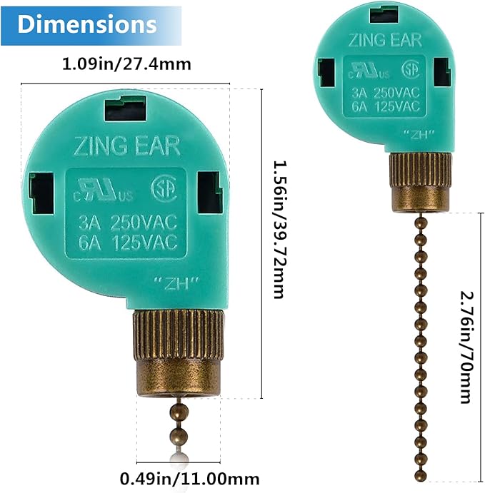 2 Pack Ceiling Fan Switch 3 Speed 4 Wire Zing Ear ZE-268S6, Ceiling Fan Pull - Image 4