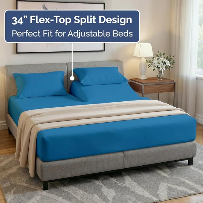 Split Head King Sheet Set – 4 Piece Flex Split Top King Sheets - Image 3