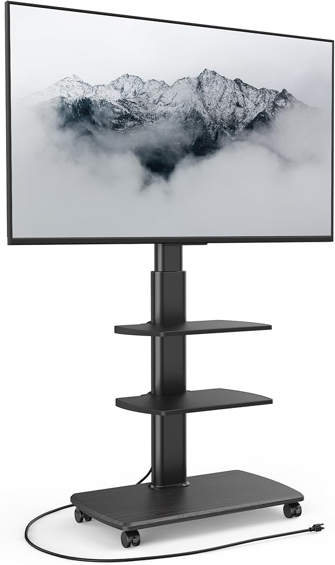 FITUEYES Rolling TV Stand with Power Outlets, Swivel Portable TV Stand by FITUEYES