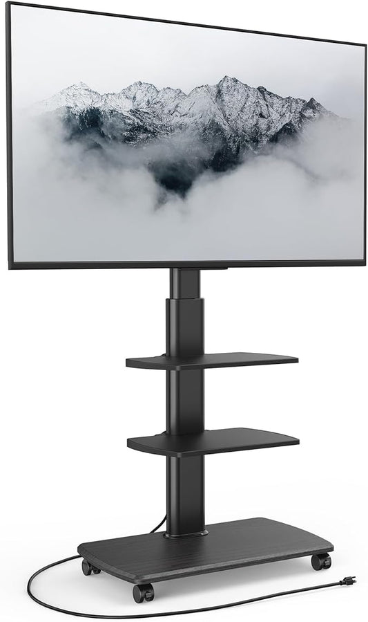 FITUEYES Rolling TV Stand with Power Outlets, Swivel Portable TV Stand by FITUEYES
