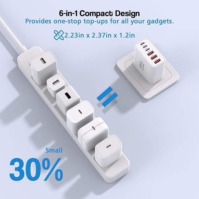 3 Pack 65W GaN Type C Wall Charger Block, 6-Port Fast Charging Block, PD USB C - Image 3