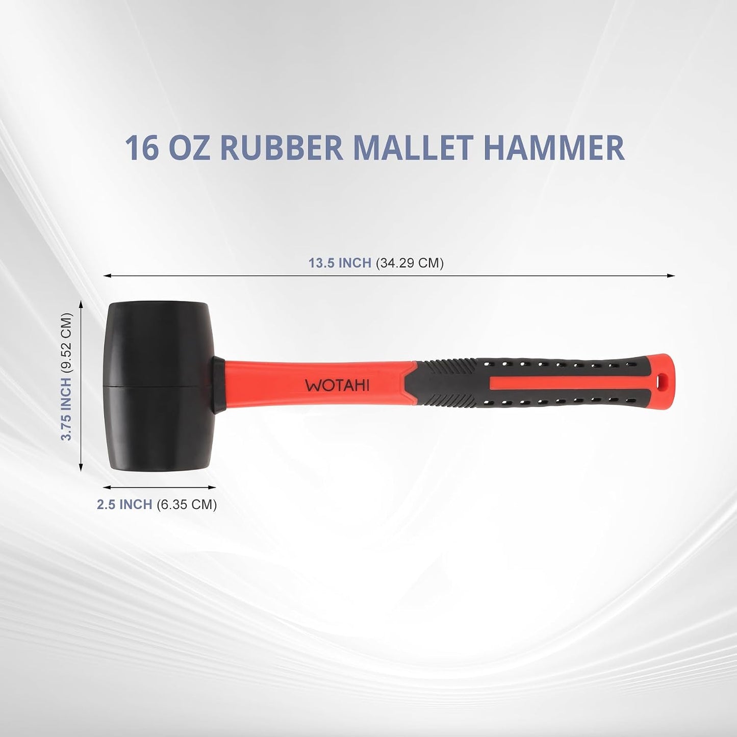 16 oz Rubber Mallet Hammer | Double Faced Solid Head and Soft Grip Fiberglass Handle