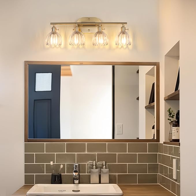 Shenmoyl Bathroom Light Fixtures, 4-Light Brass Vanity Wall Light Over Mirror - Image 5