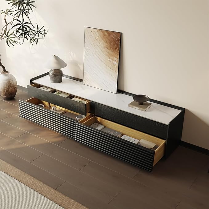 POVISON Fully-Assembled Mid Century Glossy Sintered Stone TV Stand, 78.74" Wood - Image 6