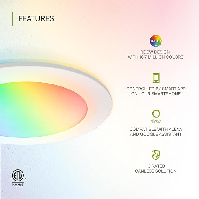 ASD 6 Pack LED Smart Recessed Lighting 6 Inch 15W, RGBW Color Changing Lights - Image 3
