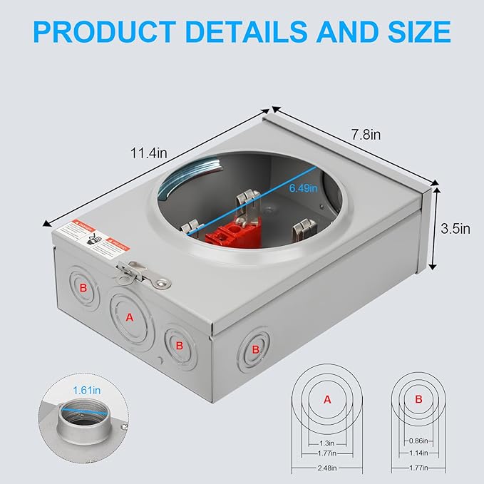 125 Amp Meter Socket, 4 Jaw Meter Base, 600V 3 Wire Ringless Type, - Image 4