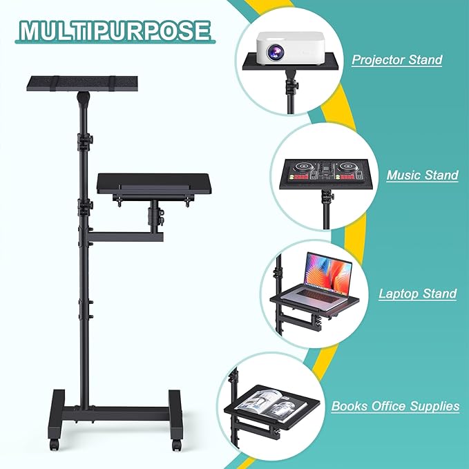 Facilife 2 Shelves Projector Stand Tripod, Height Adjustable Max 64", Mobile - Image 3