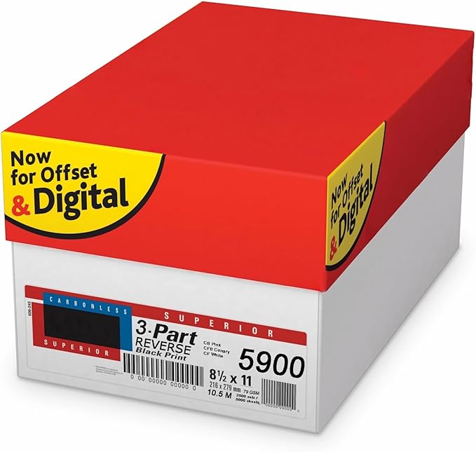 Superior 8.5 x 11 Carbonless Paper, 3 Part Reverse, 1340 Sets I 8 Reams by PrintingSuppliesDirect