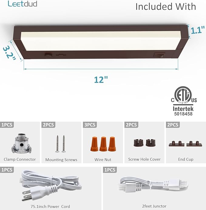 Leetdud Under Cabinet Lighting Plug in or Hardwired Built-in Dimmer, 12 Inch 6W - Image 9