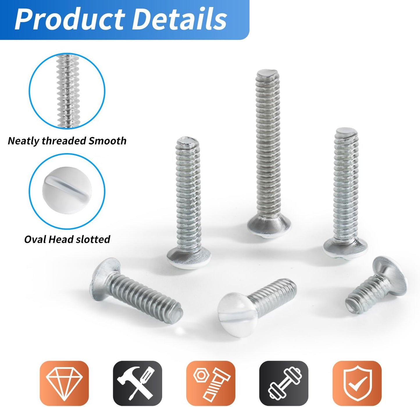120PCS White Wall Plate Screws Kit - #6-32 Thread Outlet Cover & Switch Plate Fasteners with 4 Lengths (3/8" to 1") for Electrical Outlets, Light Switch Plates, and Faceplate Mounting