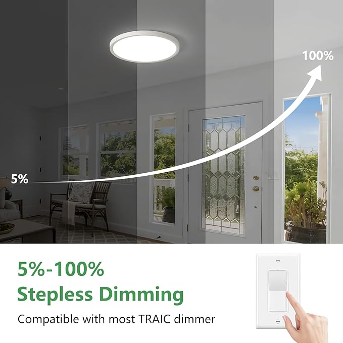 15.8 Inch Dimmable LED Flush Mount Ceiling Light, 3000K/3700K/4000K/5000K/6000K - Image 3