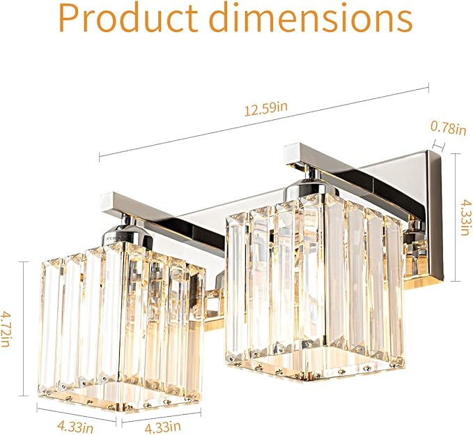FDPBY Modern Bathroom Vanity Light 2-Lights Chrome Crystal Bathroom Wall Light - Image 6
